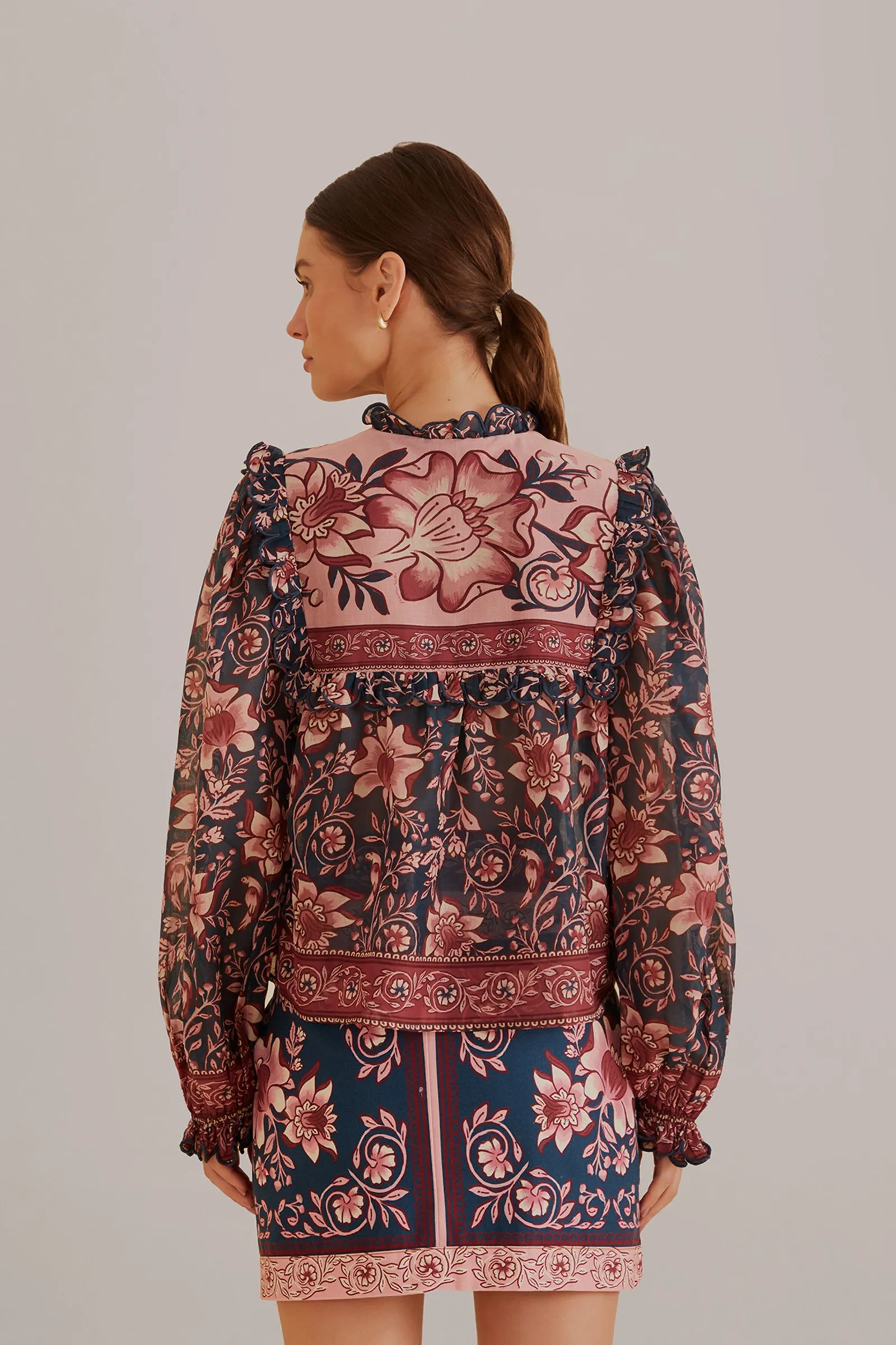 TEAL AINIKA CHARM LONG SLEEVE BLOUSE