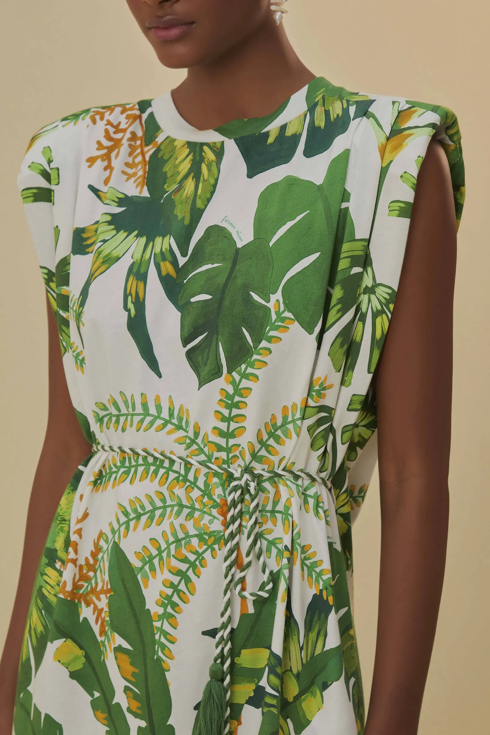 TROPICAL FOREST OFF-WHITE T-SHIRT DRESS