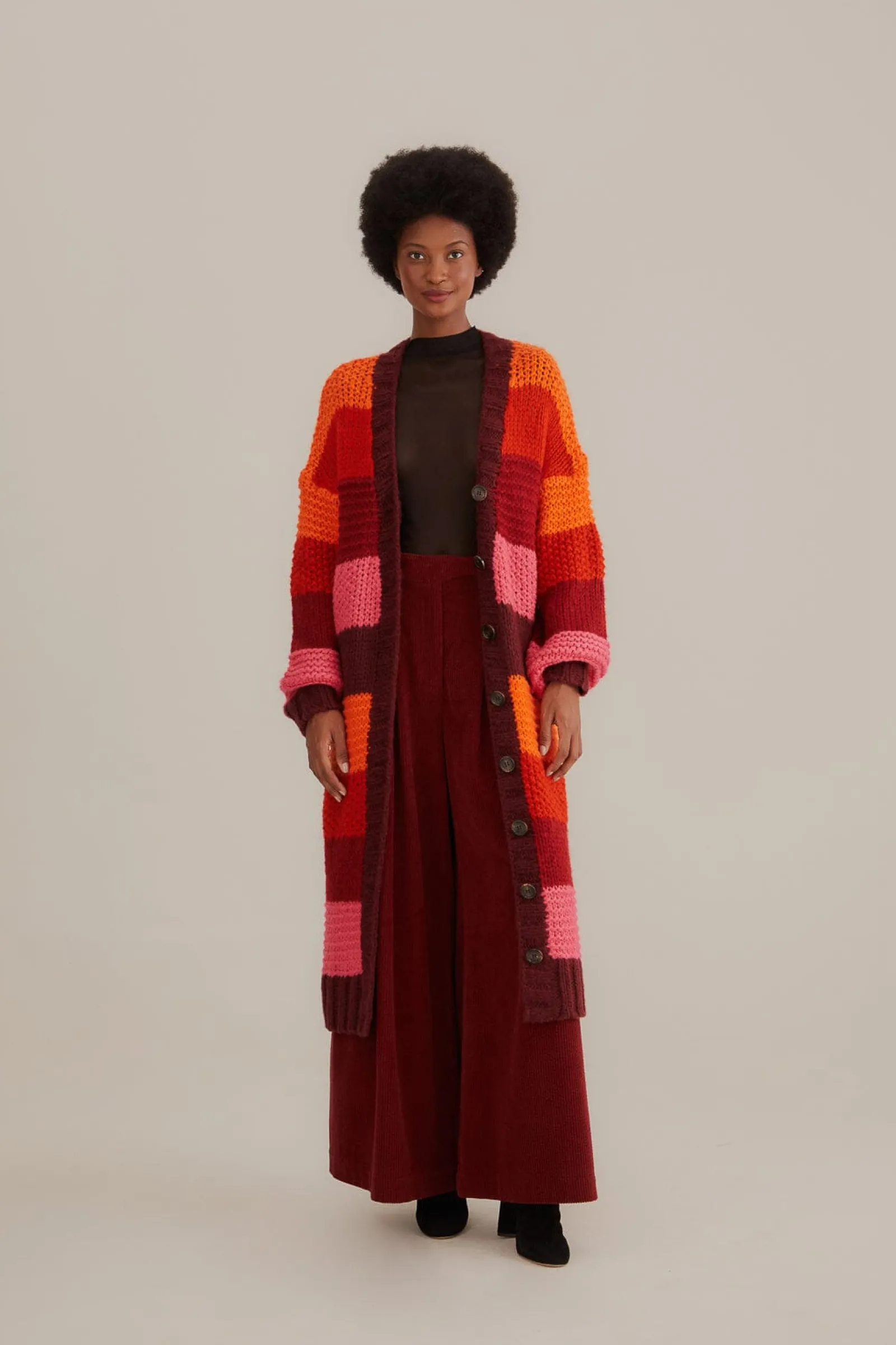  TROPICAL STRIPES MIDI KNIT CARDIGAN