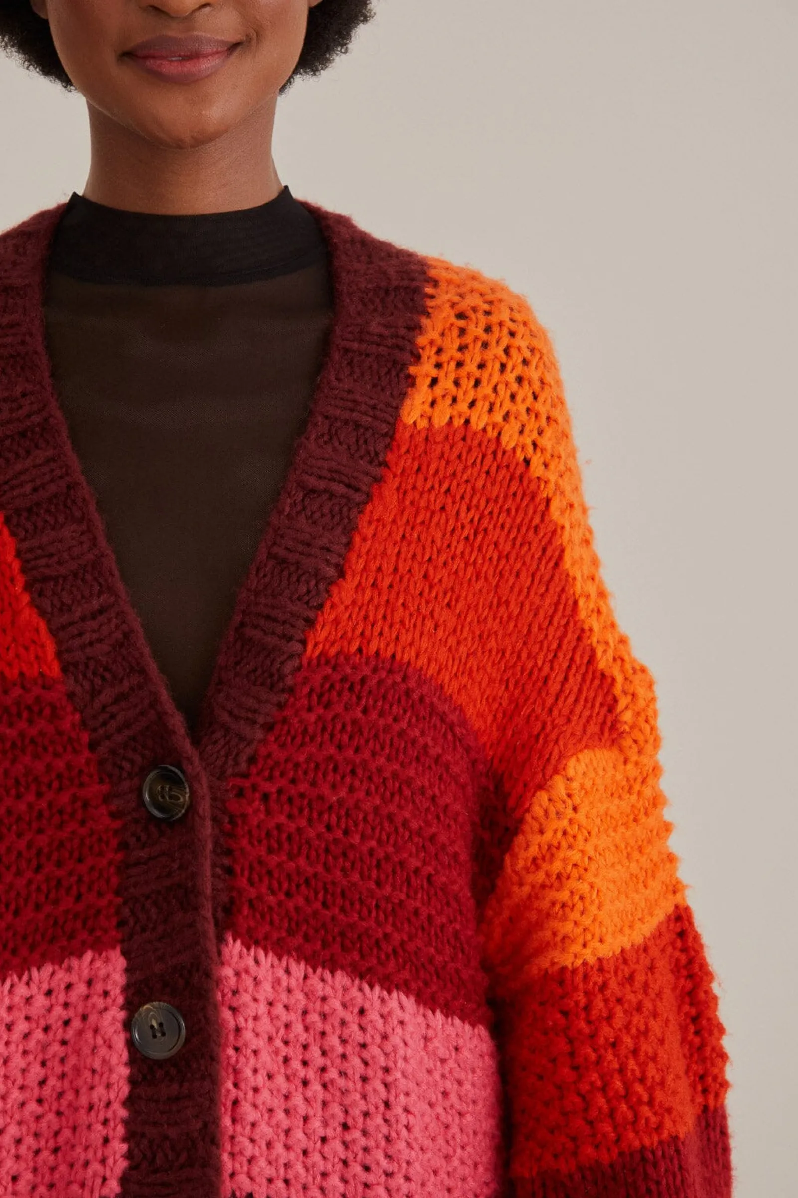 TROPICAL STRIPES MIDI KNIT CARDIGAN