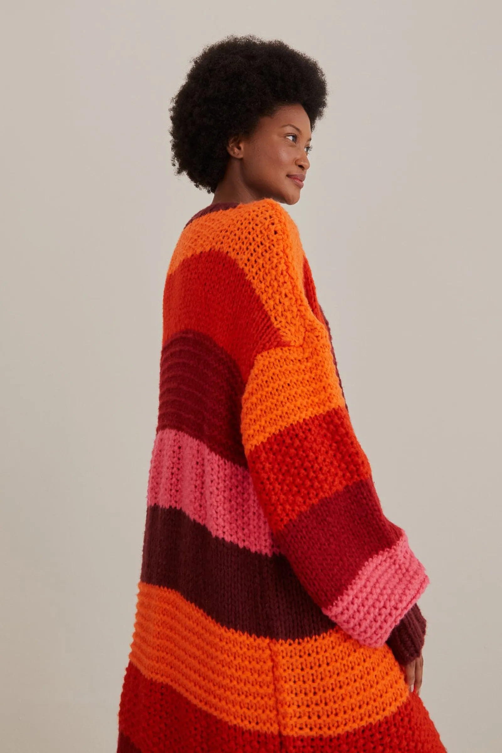 TROPICAL STRIPES MIDI KNIT CARDIGAN