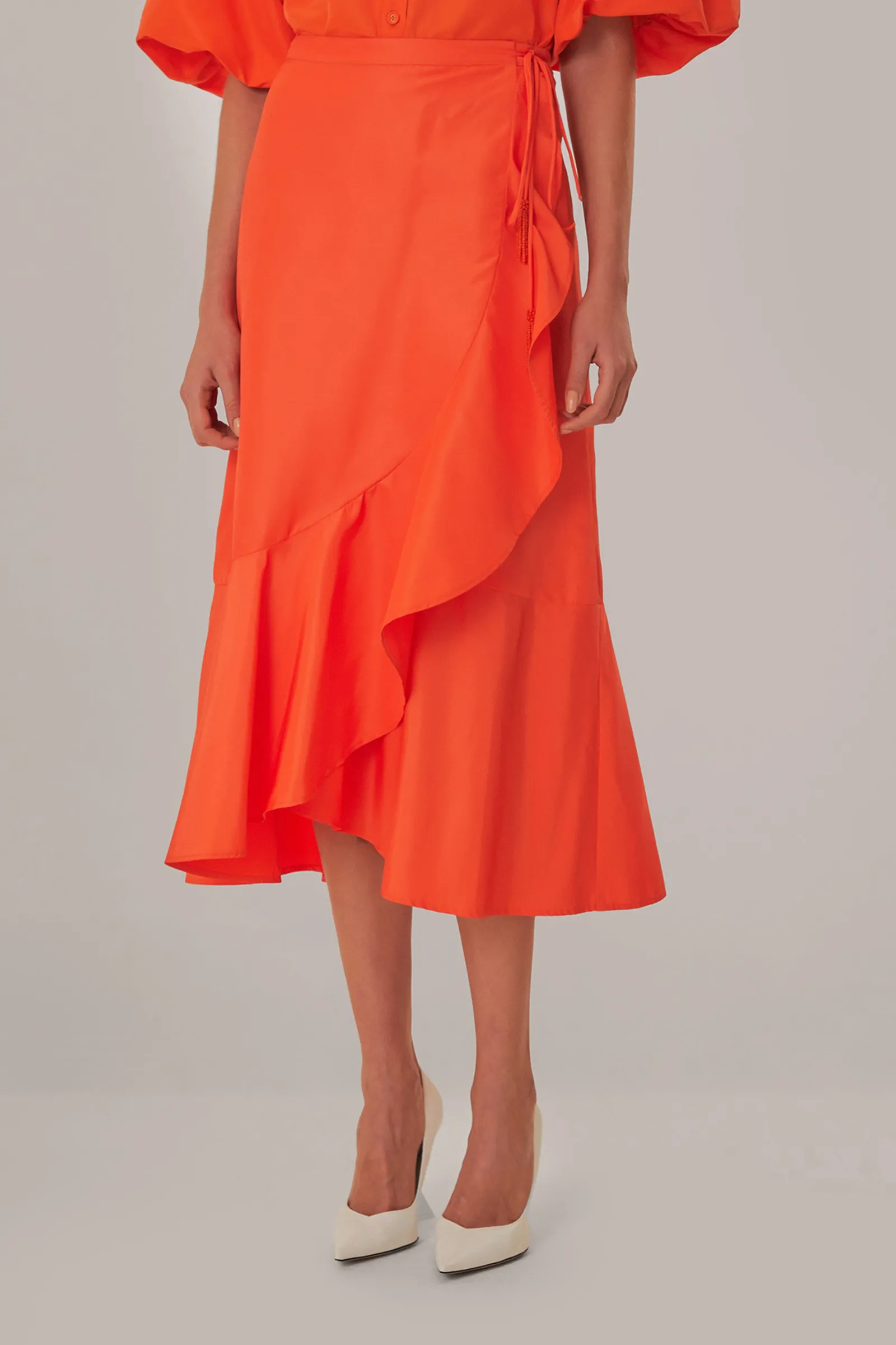 VIVID ORANGE MIDI SKIRT