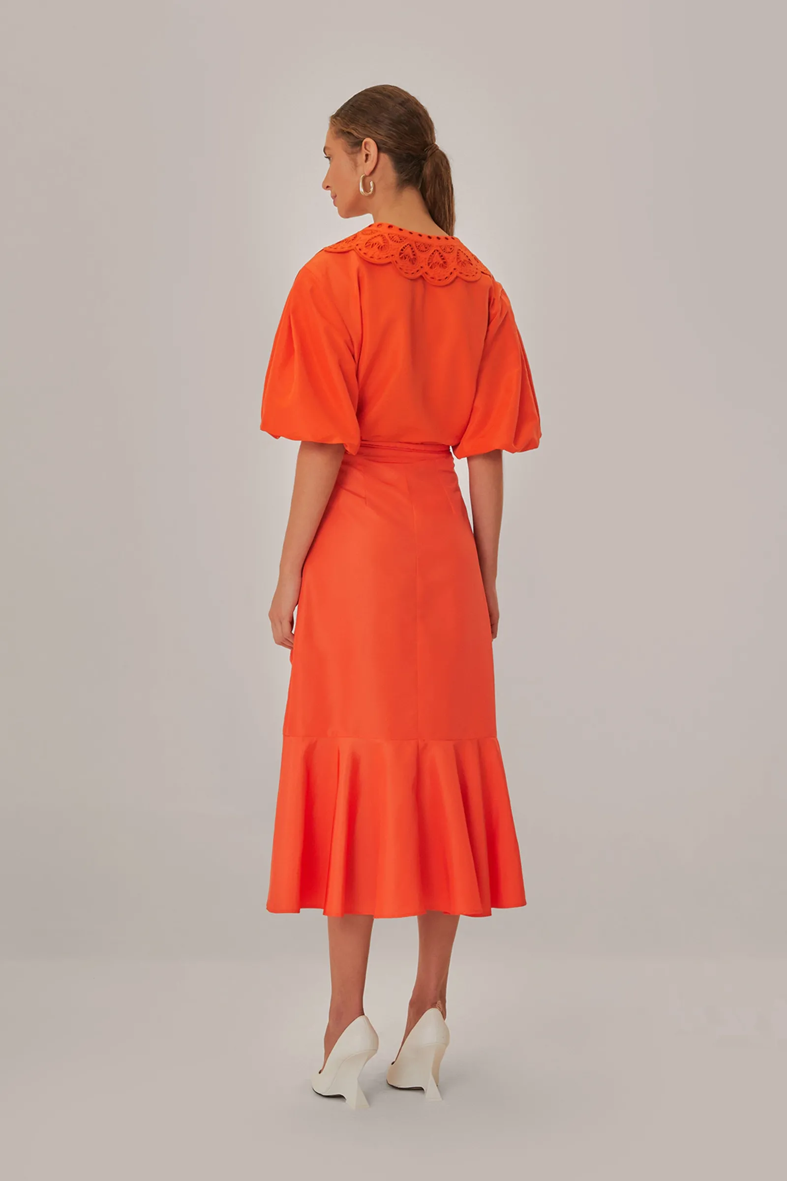 VIVID ORANGE MIDI SKIRT