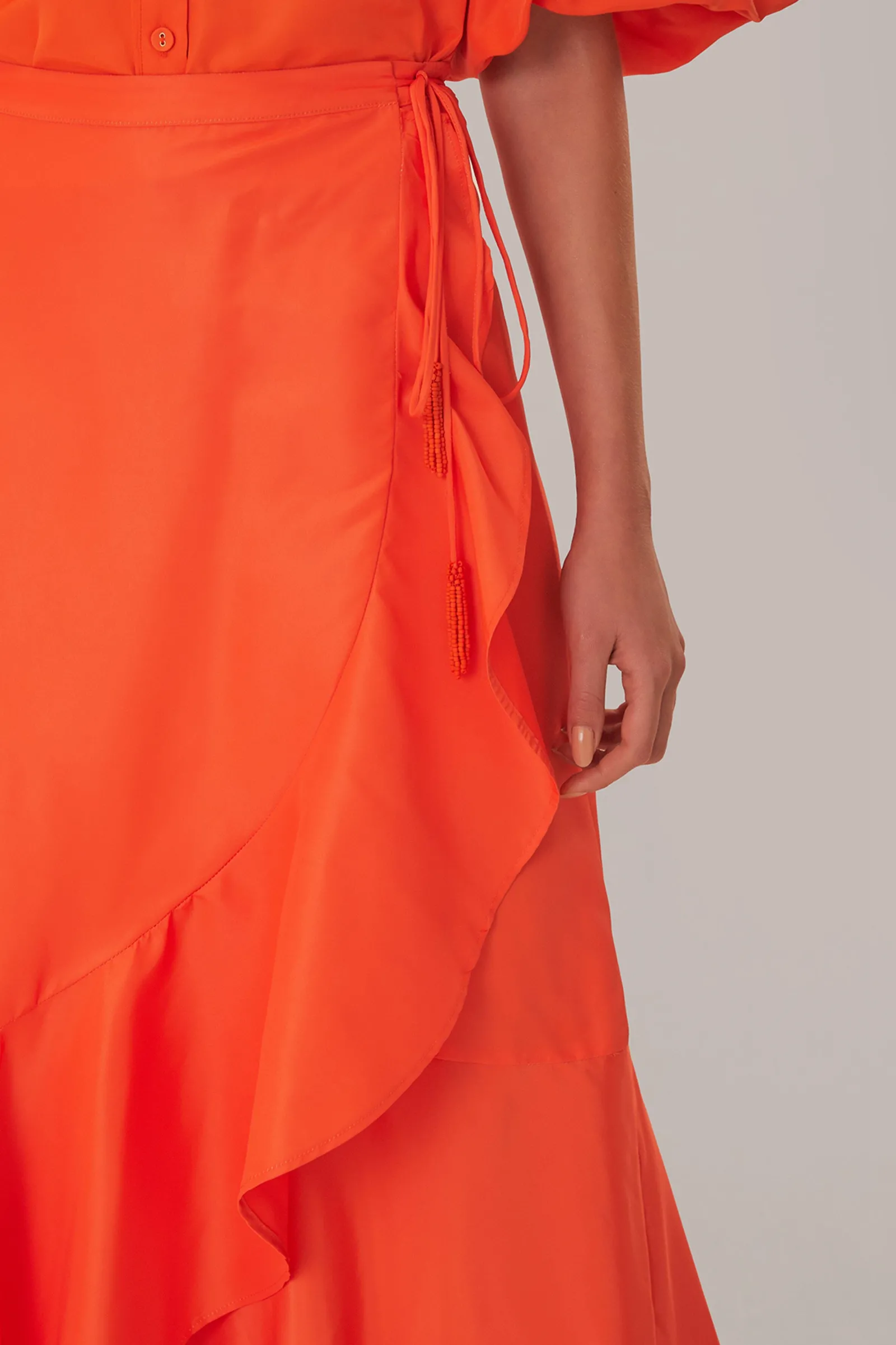 VIVID ORANGE MIDI SKIRT