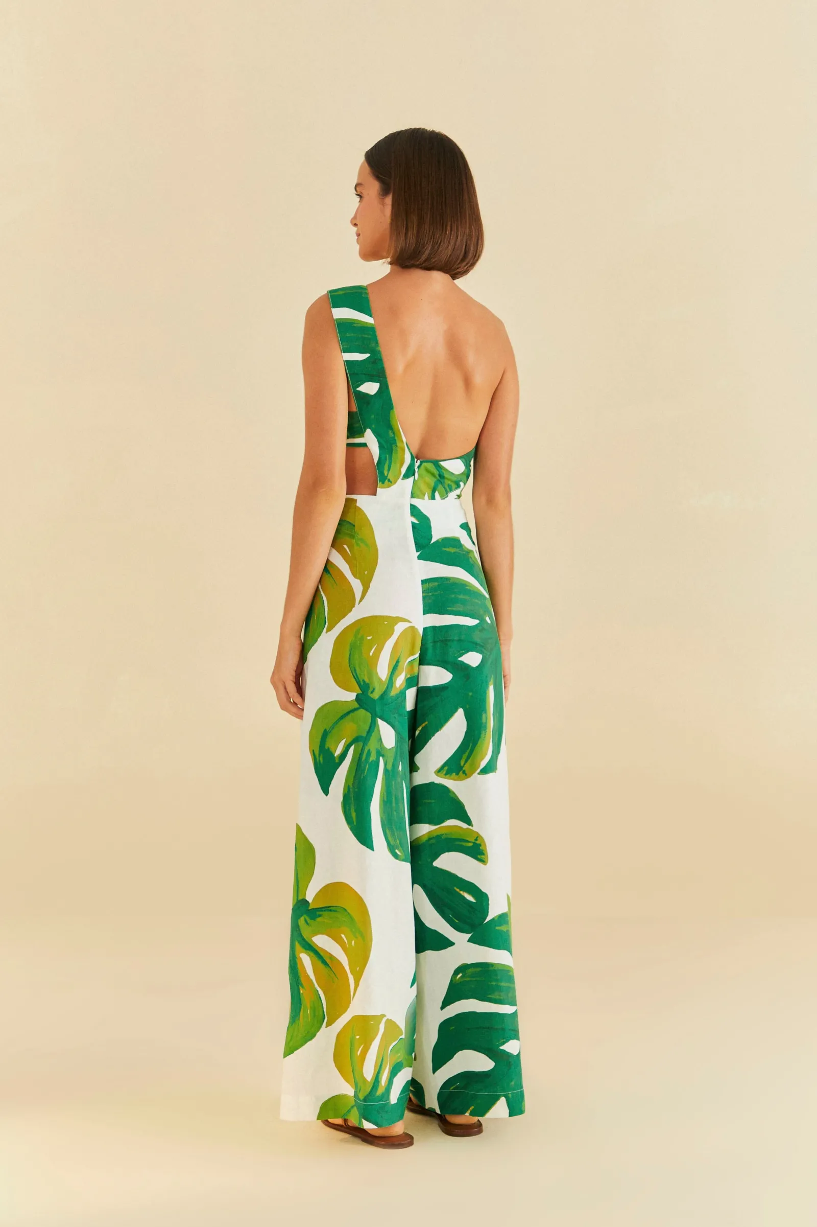 WHITE MONSTERA ONE SHOULDER JUMPSUIT