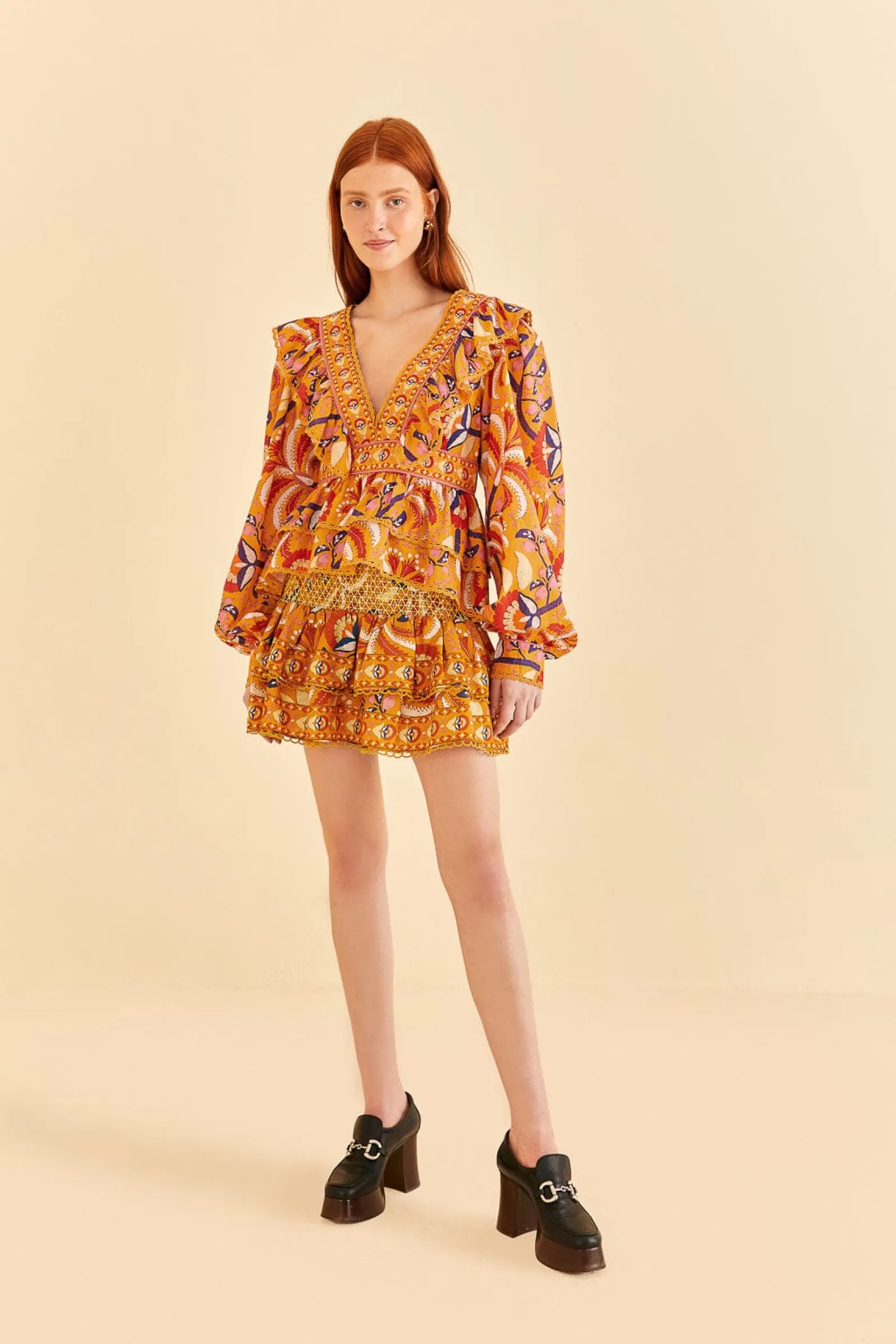  YELLOW PALMS PARTY SMOCKED MINI SKIRT