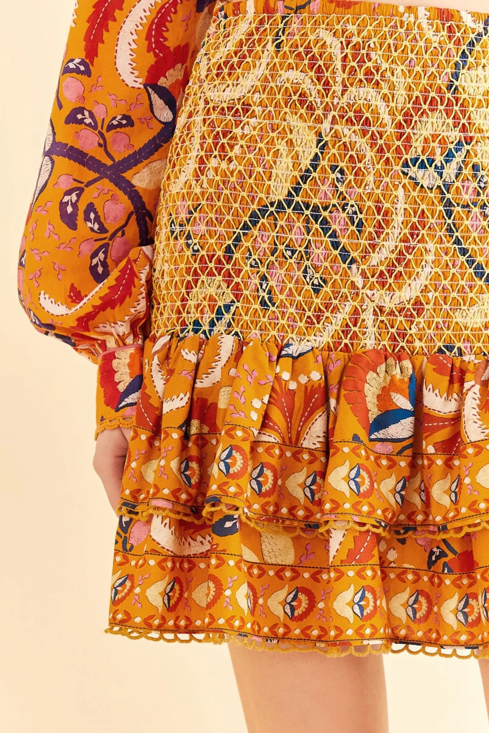 YELLOW PALMS PARTY SMOCKED MINI SKIRT