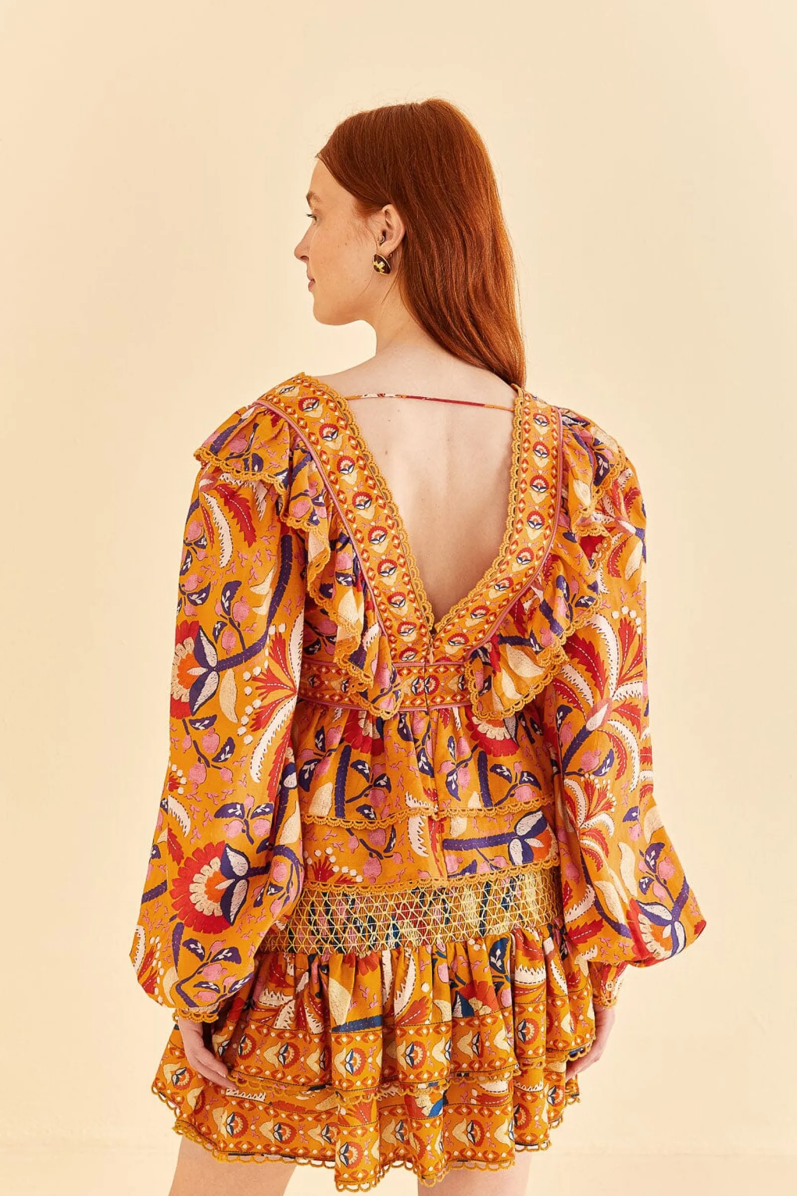 YELLOW PALMS PARTY SMOCKED MINI SKIRT