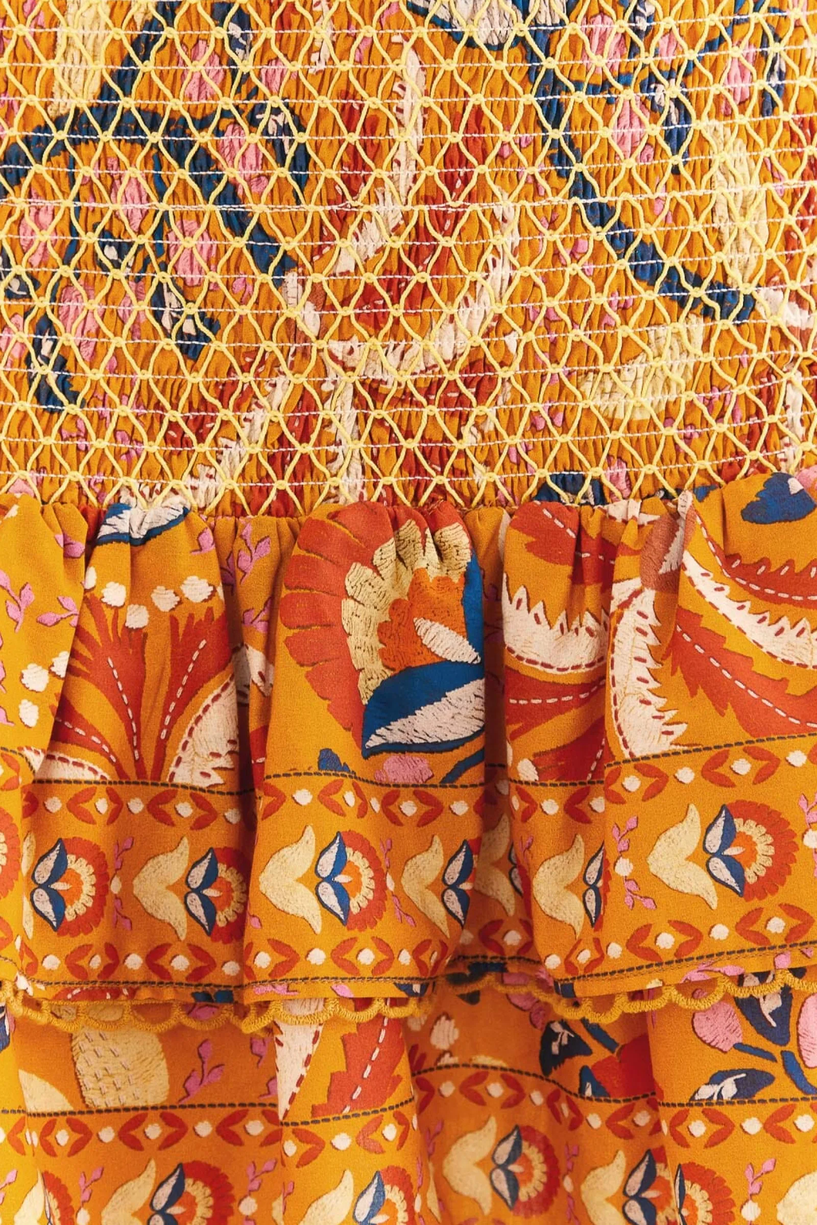 YELLOW PALMS PARTY SMOCKED MINI SKIRT