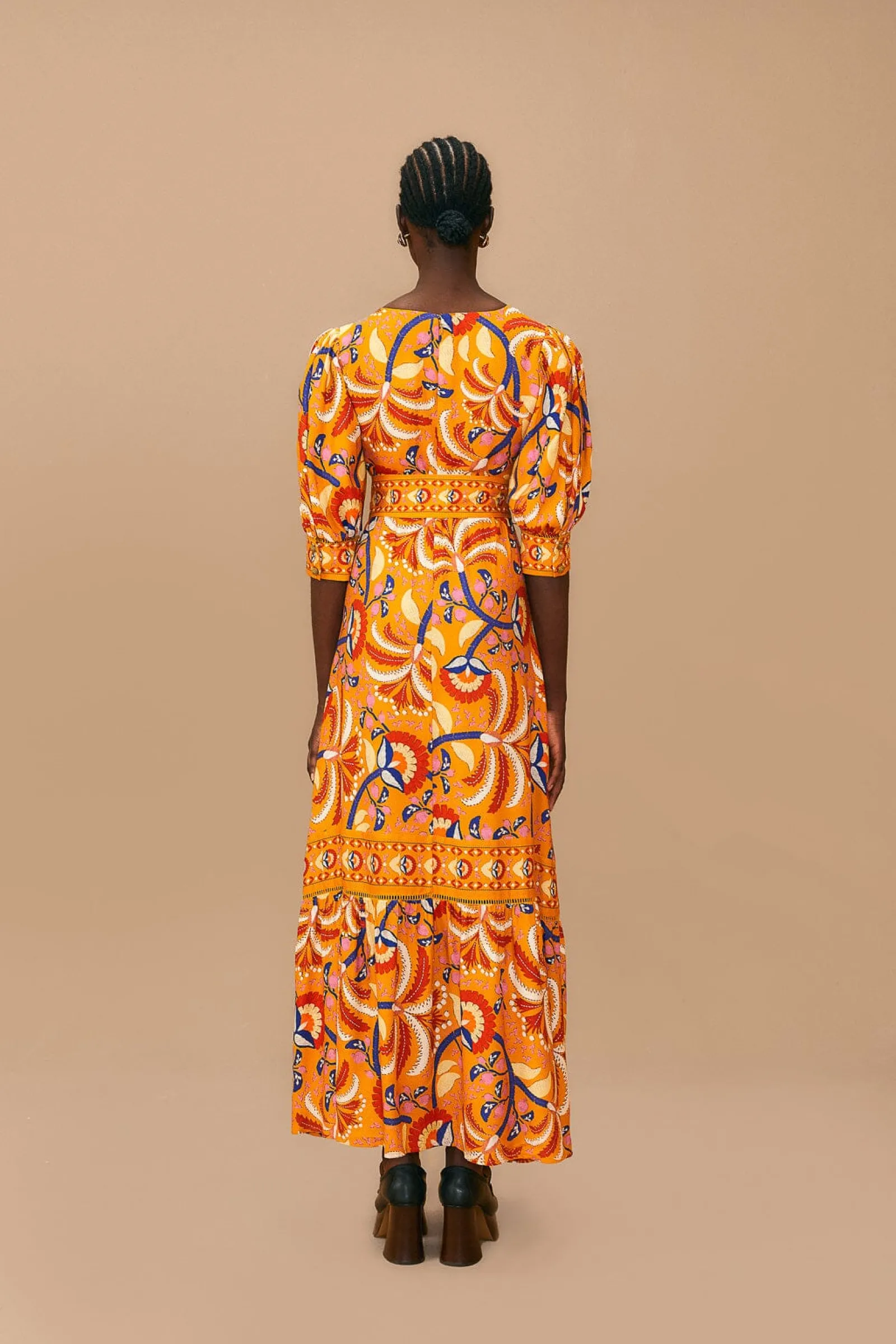 YELLOW PALMS PARTY SHORT SLEEVE MAXI DRESS